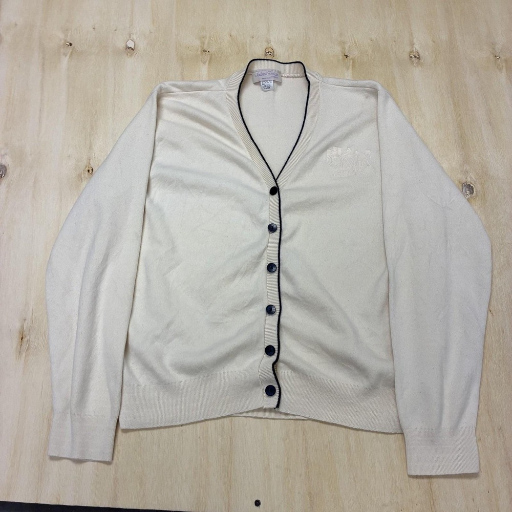 Vintage Andrew Rohan Cardigan Sweater Womens Large White V Neck Tight-Knit USA